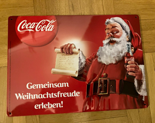 Coca cola metallschild santa - coca-cola,